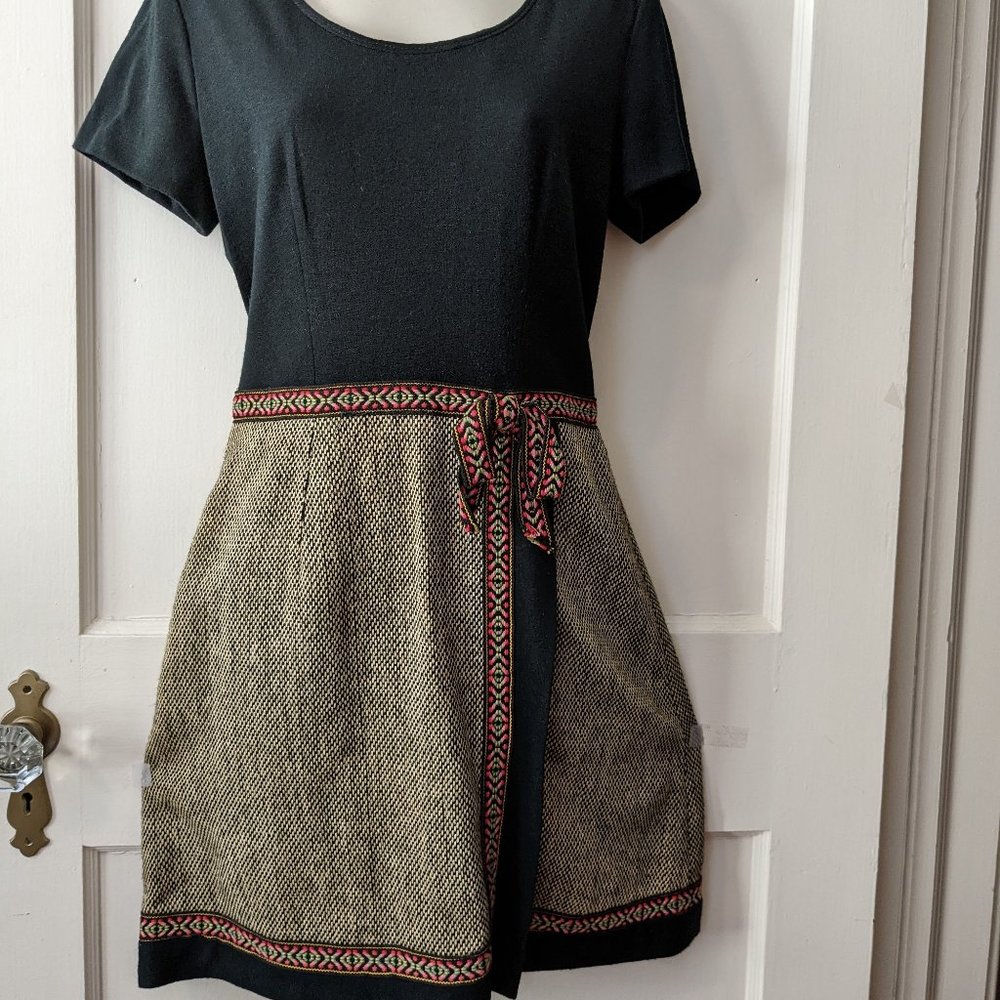 Vintage Carlette Black Houndstooth Tweed Dress Size 6-8